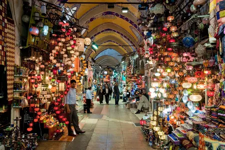 Shoppers walk down a corridor in Istanbul's fabled Grand Bazaar.