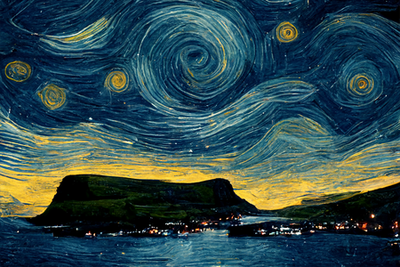 An A.I.-generated image of the Faroe Islands inspired by Vincent van Gogh