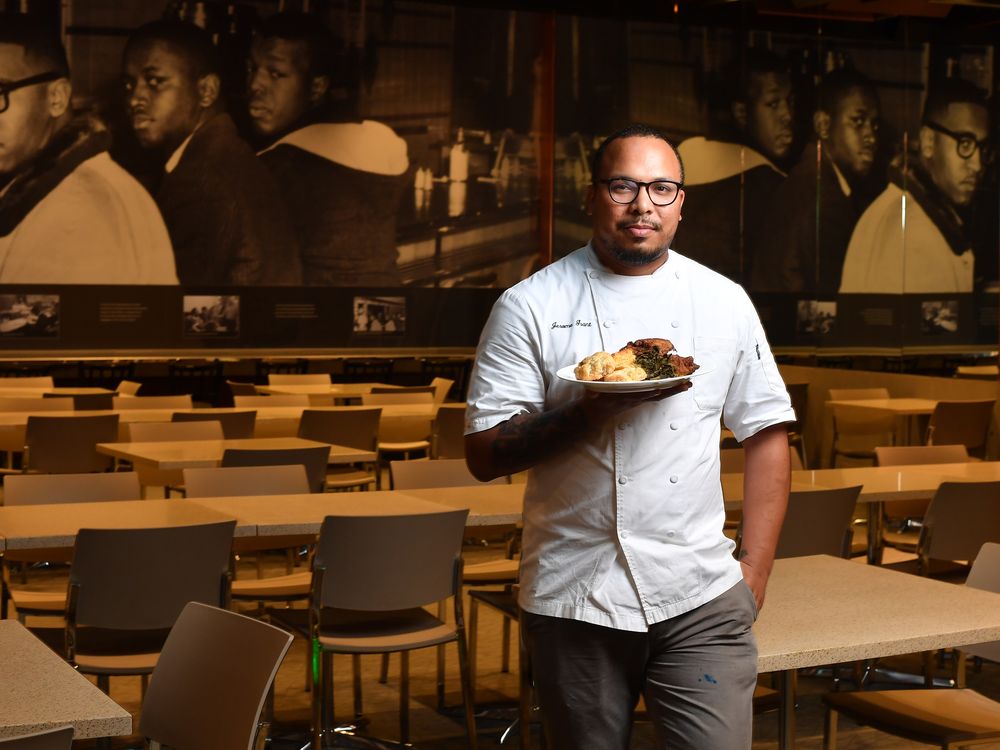 Local Washington, D.C. based chef Jerome Grant was one of 12 presenters in the DCPS Career Ready Internship program for students interested in hospitality careers. Grant shared his philosophy around creating unforgettable dining experiences as a former chef in Smithsonian spaces including the Mitsitam Café at the National Museum of the American Indian and Sweet Home Café at the National Museum of African American History and Culture. (Marvin Joseph, The Washington Post via Getty Images)