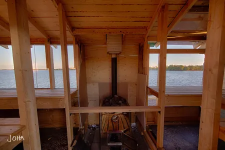 A sauna on the lakefront for Sauna Day.