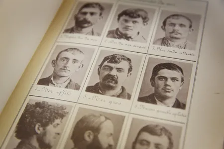 Early mug shots of 19th-century criminal suspects in a book by Alphonse Bertillon, chief of criminal identification for the Paris police