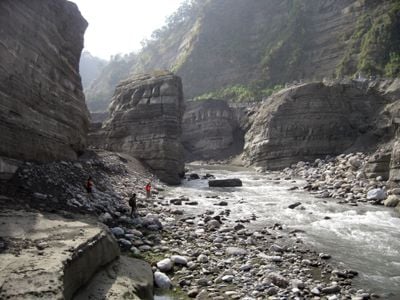 An image taken during field work in the Daan River gorge, Feb. 8, 2010. The large outcrop in the center of the photo disappeared in the space of an hour during a flood in 2012. 