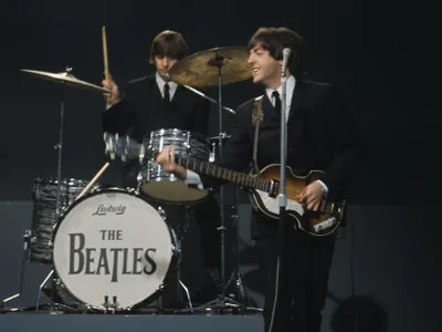 Paul McCartney plays the H&ouml;fner bass during a 1964 performance.