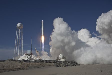 (Wallops Island, VA 21 April 2013) – Orbital Sciences Corporation Antares rocket lifts off for it's first flight from Mid-Atlantic Regional Spaceport (MARS) located at NASA’s Wallops Flight Facility in eastern Virginia. Lift-off took place at 5:00 p.m. (EDT) followed by payload separation approximately 10 minutes after launch.  The mission was completed  about 18 minutes after launch, once the rocket’s upper stage completed planned maneuvers to distance itself from the payload. The test flight demonstrated all operational aspects of the new Antares launcher, including the ascent to space and accurate delivery of a simulated payload to a target orbit of approximately 150 by 160 miles, with an inclination of 51.6 degrees, the same launch profile it will use for Orbital’s upcoming cargo supply missions to the International Space Station (ISS) for NASA.