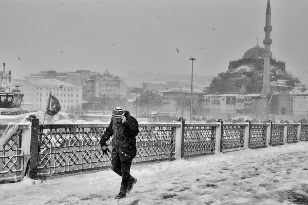 Snow walker in the street thumbnail