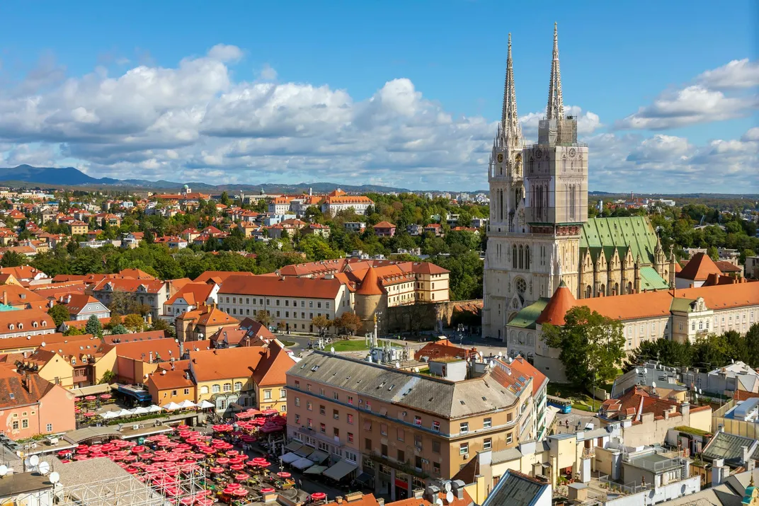 Zagreb cathedral and Dolac Market (at left)