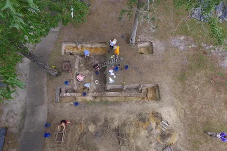Drone shot of the dig