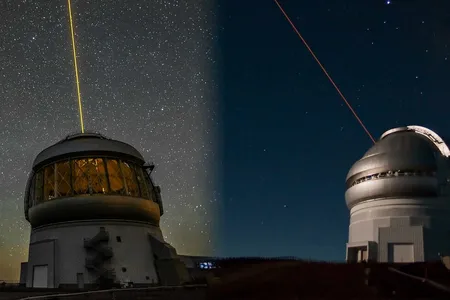 Gemini South on the summit of Cerro Pach&oacute;n in Chile (left) and Gemini North on the summit of Maunakea in Hawai&rsquo;i (right).


