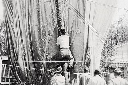 A less-than-dignified descent and landing.