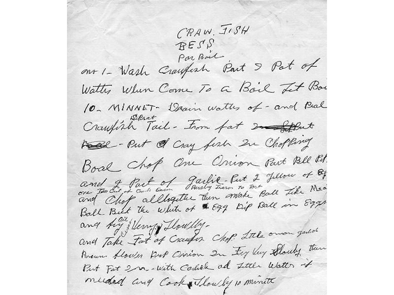 Kid Ory’s recipe for a dish called Crawfish Bess