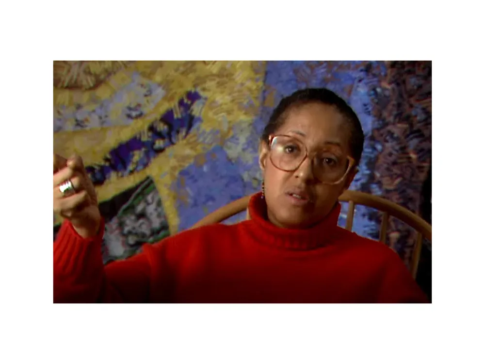 Howardena Pindell and Linda Freeman. Still from Interview with Howardena Pindell, 1991 January 14. Linda Freeman papers, 1971-2015. Archives of American Art, Smithsonian Institution. © Linda Freeman, L and S Video