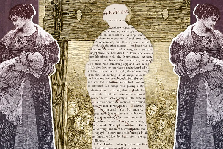 Illustration of Hester Prynne, featuring Nathaniel Hawthorne's handwritten notes on a proof of "The Scarlet Letter"