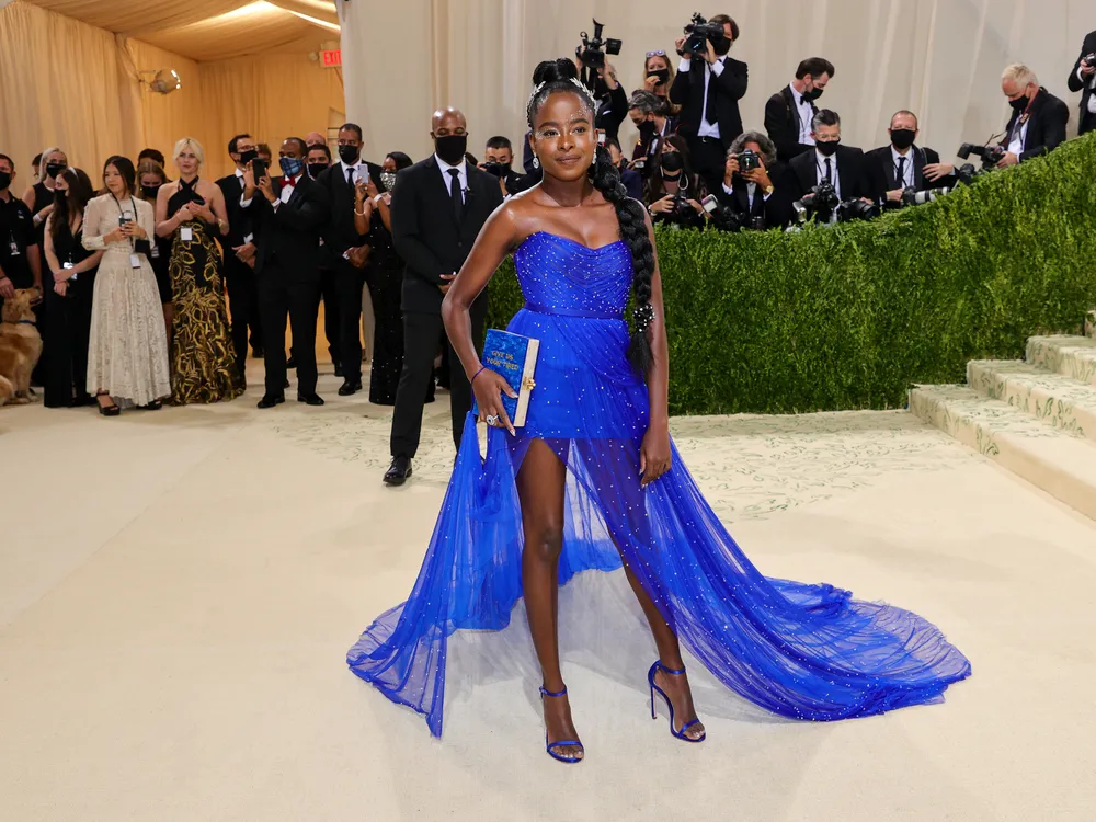 Poet and Met Gala co-chair Amanda Gorman channeled the Statue of Liberty in this sheer blue Vera Wang dress