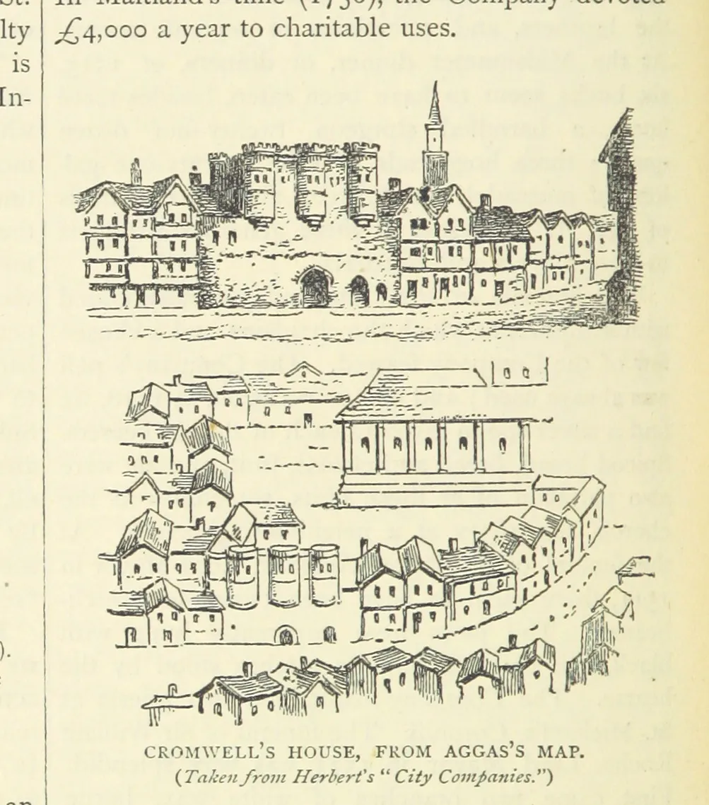 A 17th-century map depicting Cromwell's Austin Friars house