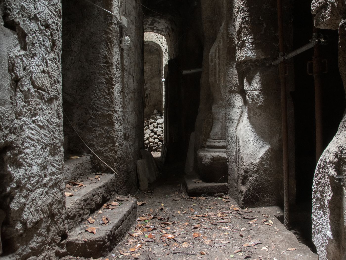View of passageway in ancient Greek/Roman necropolis in Naples