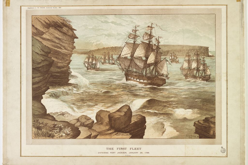 A drawing of some ships on the water