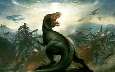 The cover art for Dinosaurs Vs. Aliens