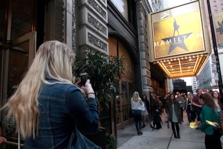 A photo taken outside of "Hamilton: An American Musical" in Chicago. The new exhibition will join the musical in the Windy City in the fall of 2018.