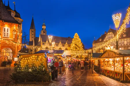 Christmas market in Goslar, Germany, at dusk