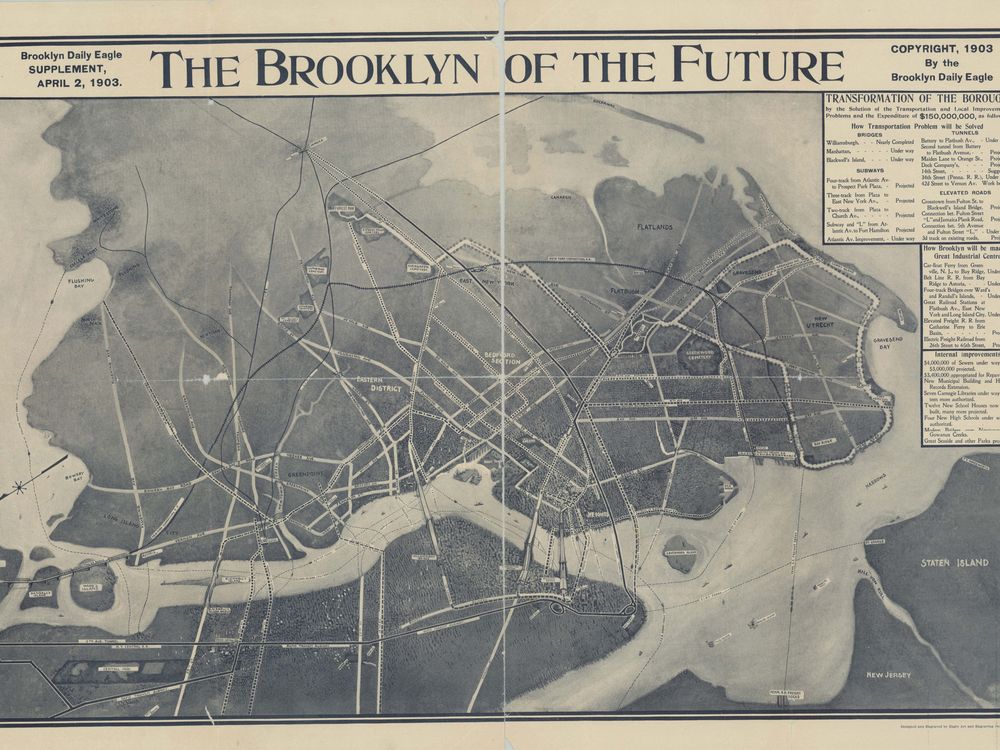 "The Brooklyn of the Future" spread in a Brooklyn Daily Eagle supplement, April 2, 1903