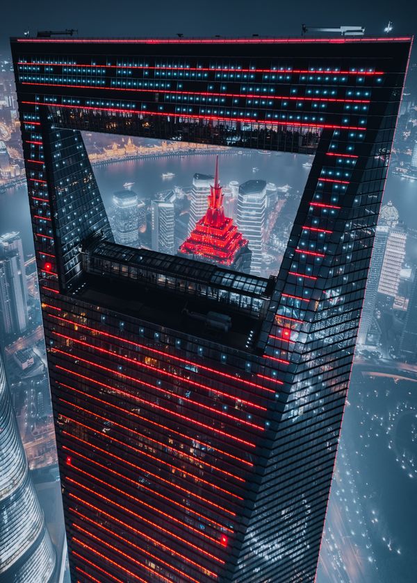 Framed towers in red thumbnail
