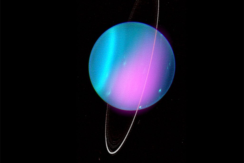 A photo of planet Uranus showing X-rays being emitted 