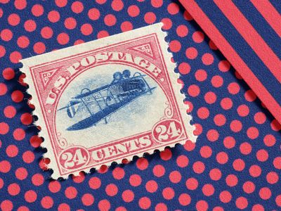 The &quot;Inverted Jenny,&quot; 1918, one of the rarest and most valuable stamps in the world, celebrates the first air mail in the U.S.&mdash;by depicting an inadvertently upside-down airplane.