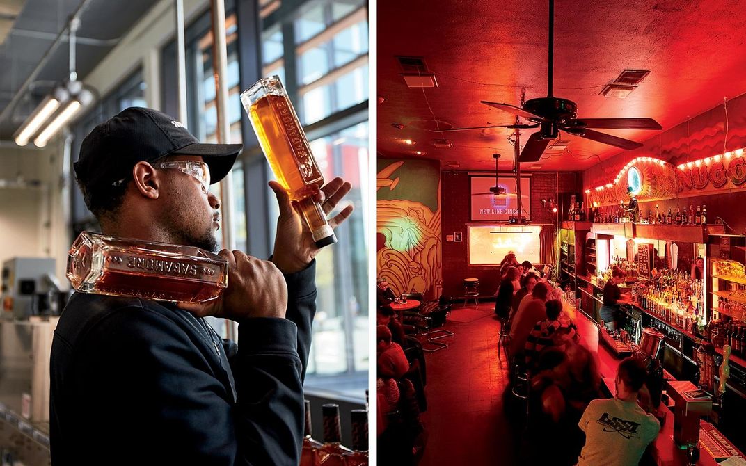 From left: Inside the Sagamore Spirit distillery; the beloved dive bar Club Charles.