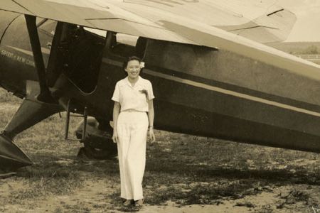 Lee Ya-Ching with her Stinson Reliant SR-9B, Spirit of New China.