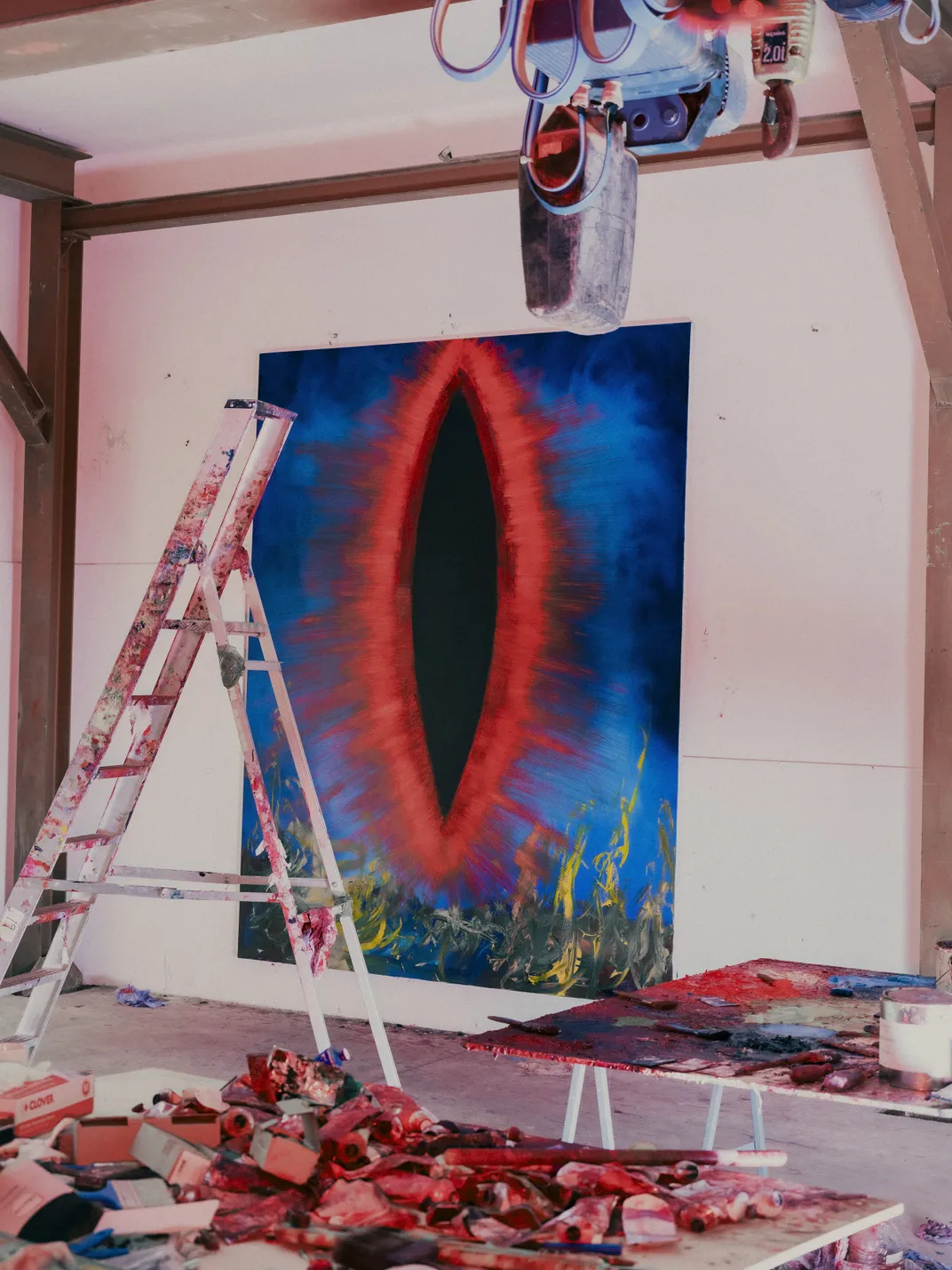 Kapoor Painting in Studio and ladder