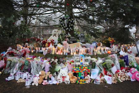 A shrine set up for the victims of the Sandy Hook Elementary shooting in 2012. 