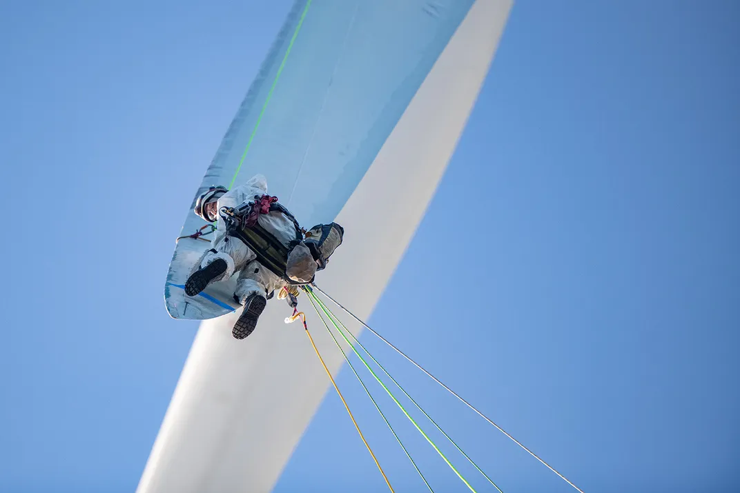 Will Fancher working on turbine blade’s tip receptor  - from below