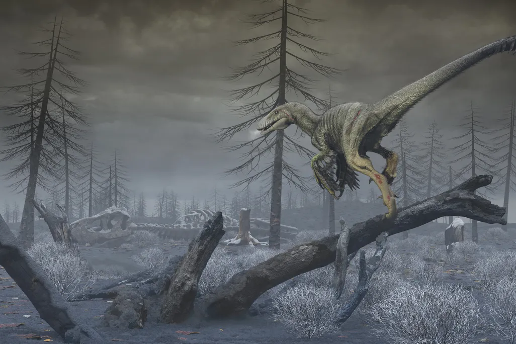 Illustration of dinosaur in grey world