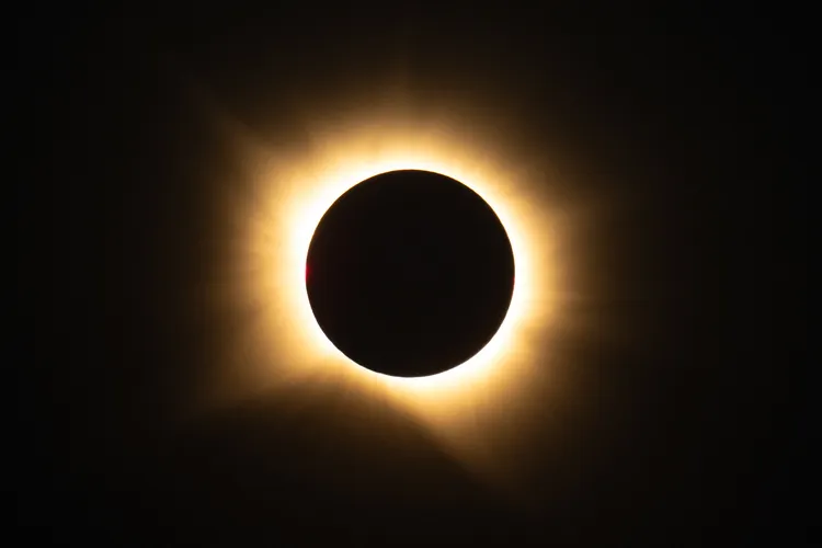 Totality reveals the solar corona over San Mill&aacute;n de los Caballeros, Spain.