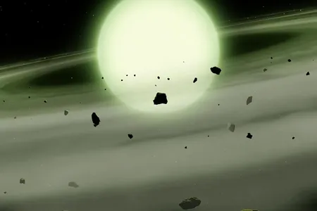 An artist's impression of white dwarf J1330+6435, which might appear ghostly green because of certain elements in its dense atmosphere