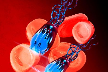In an illustration unrelated to the study from the University of California, one kind of nano-bot is depicted in the bloodstream. 