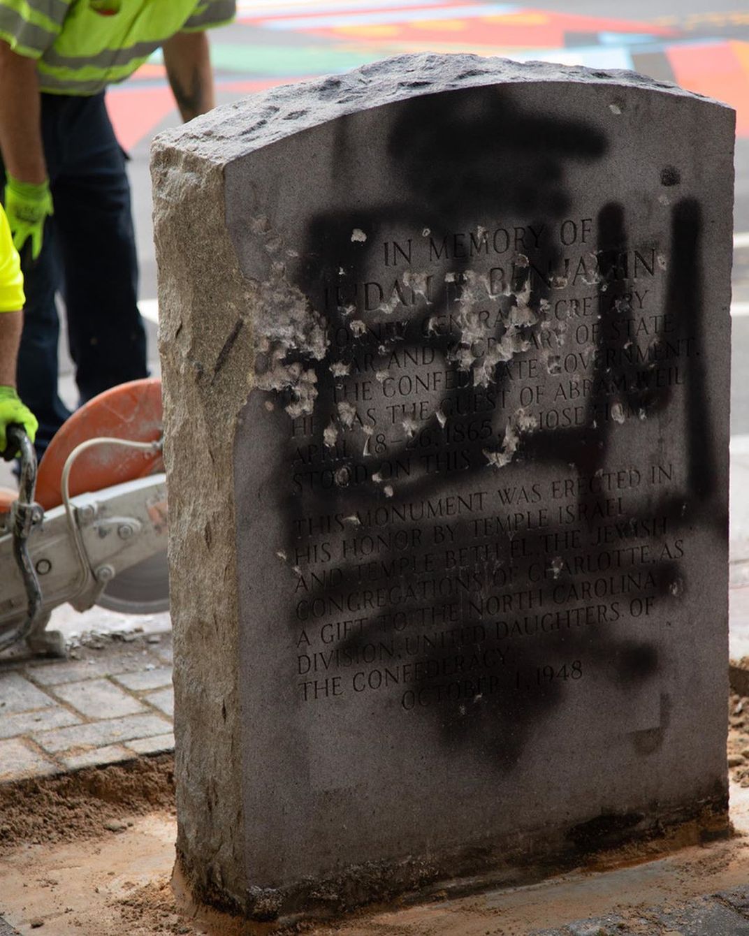 Defaced monument to Judah Benjamin