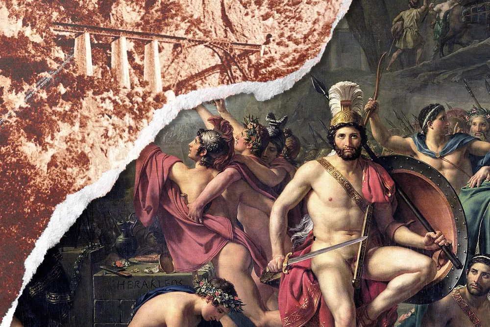 Painting of the Battle of Thermopylae, juxtaposed with the Asopos Viaduct