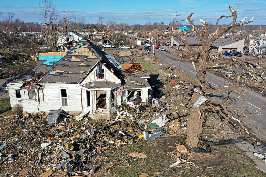 An image of the aftermath after a tornado ripped through Mayfield, Kentucky.