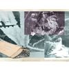 A photo collage consists of three black-and-white images taken in World War II: an airplane flying at high altitude, a man sitting inside the cabin of a bomber, and a large-dish ground radar.