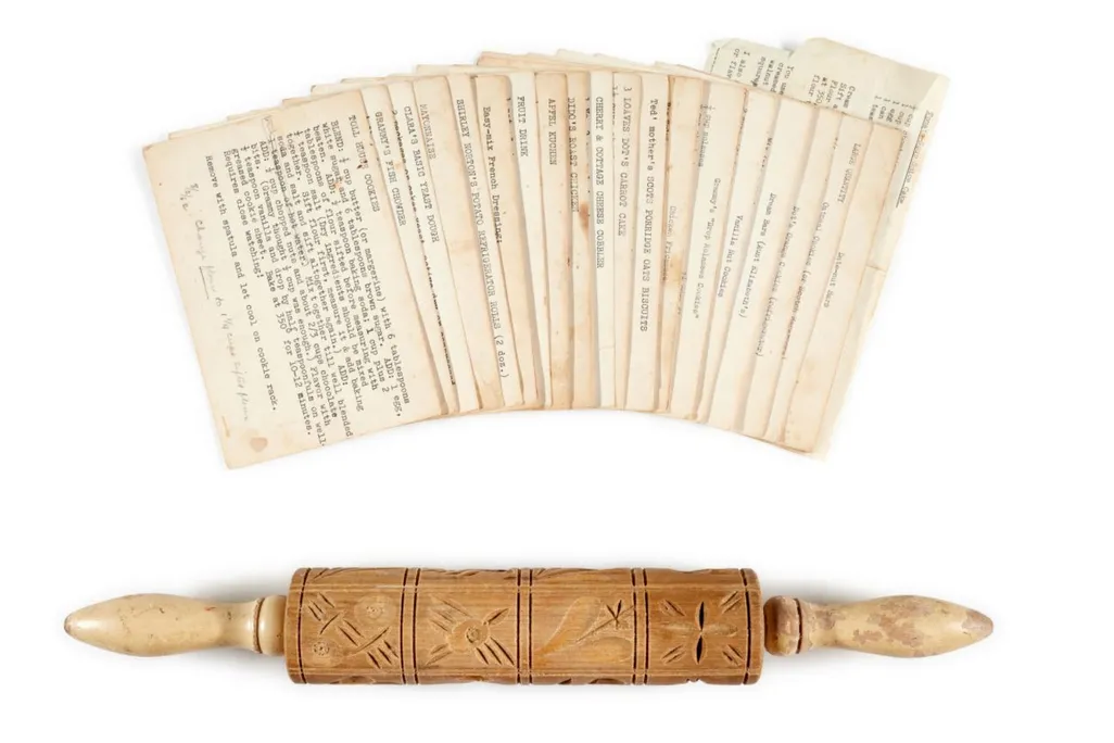 rolling pin and recipe cards