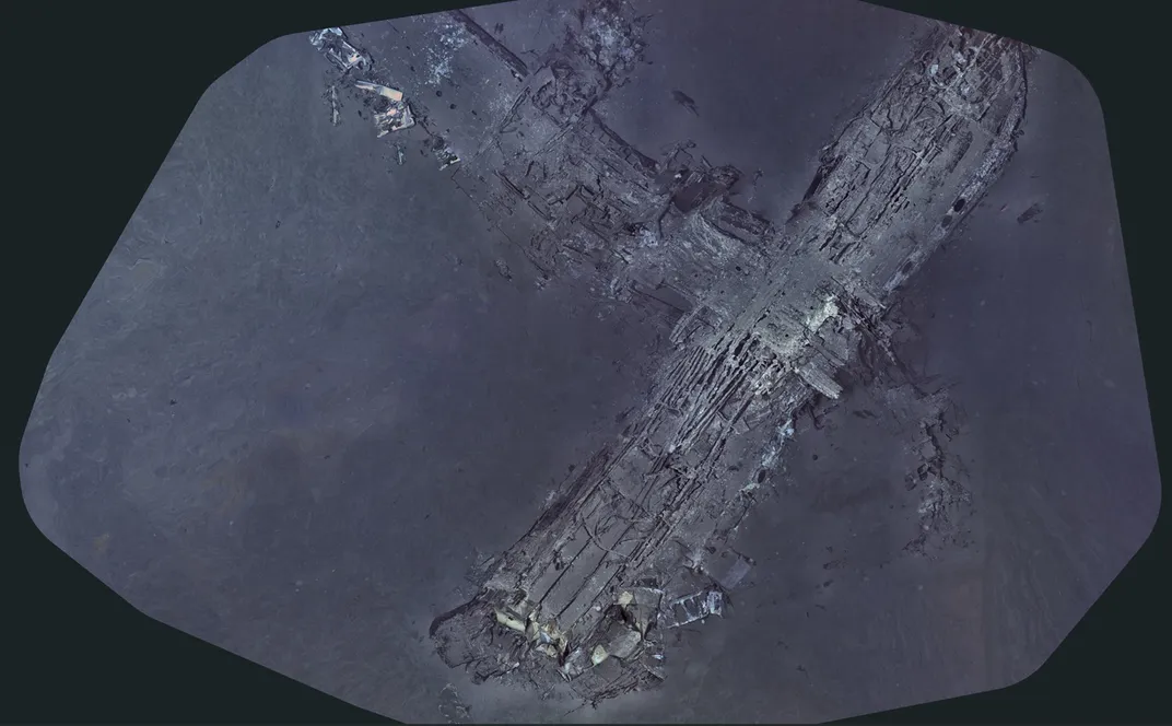 A view of a plane crash on the seafloor