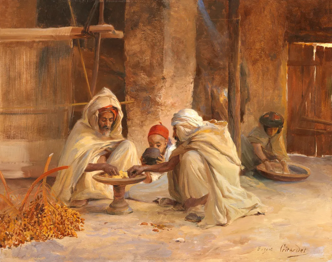 Eugène Alexis Girardet, Dinner, El Kantara, Algeria, Oil on wood