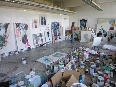 Tempered chaos is key for painter Maggie Michael (in her Washington, D.C. studio). "In control or out of control; loved or loving; sexual or violent; my work relates to different aspects of our humanness," she says.
