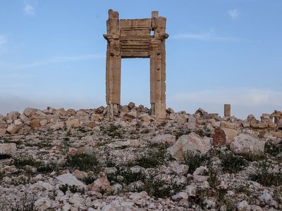 Ruins of the temple of Baalshamin destroyed by ISIS militants in Palmyra, taken after government forces retook the city.