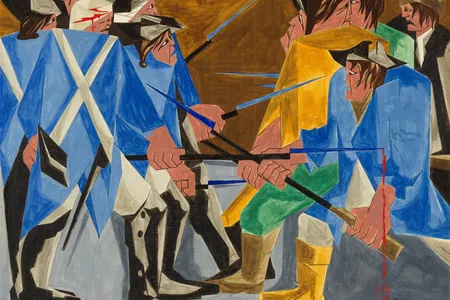 Jacob Lawrence, There are combustibles in every State, which a spark might set fire to. —Washington, 26 December 1786, Panel 16, 1956, from Struggle: From the History of the American People, 1954–56