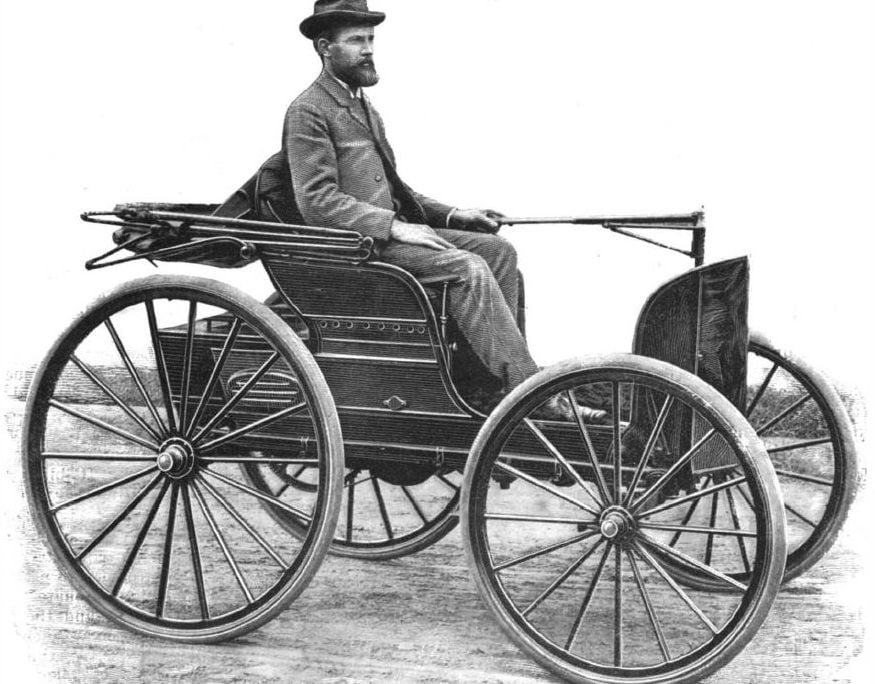 J. Frank Duryea and his American-made "motocycle"