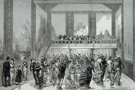 The 1876 Glaciarium included murals of the Alps on its walls and a raised seating section for curious onlookers, as shown in a May 1876 edition of Illustrated London News.