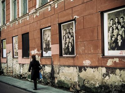 A proposed museum in the former Jewish ghetto in Vilnius, Lithuania, features portraits of families who once lived there.