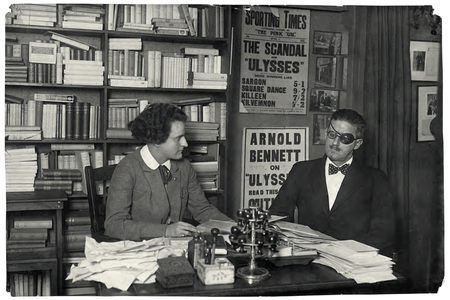 James Joyce and Sylvia Beach at Shakespeare and Company circa 1926